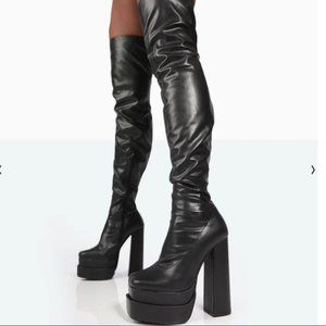 Wide Fit PU Platform Over the Knee Boots